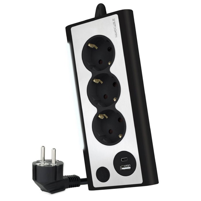 Nanocable Regleta de Sobremesa con 3 Tomas y 2 USB, Negro Nanocable Regleta de Sobremesa con 3 Tomas y 2 USB, Negro